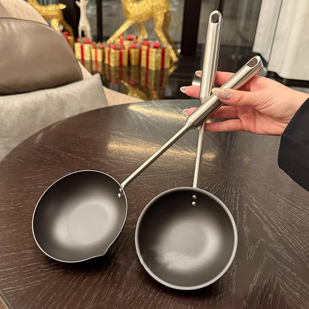 Uncoated pure iron pan, long-handled stainless steel pan