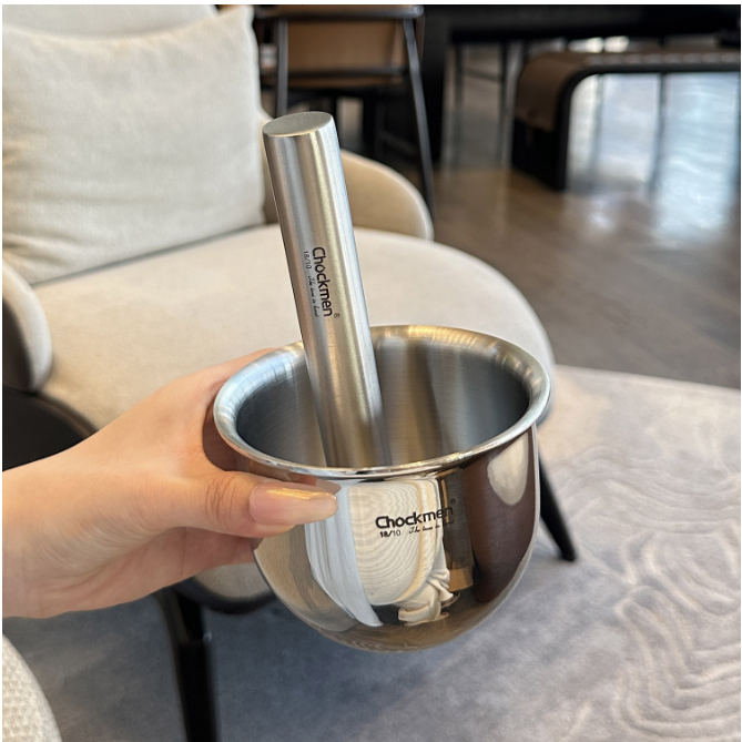 Thickened 18-10 stainless steel garlic pounder solid Chinese medicine grinding jar pounding jar