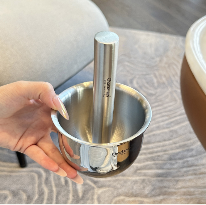 Thickened 18-10 stainless steel garlic pounder solid Chinese medicine grinding jar pounding jar