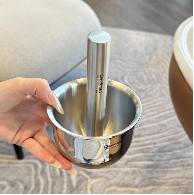 Thickened 18-10 stainless steel garlic pounder solid Chinese medicine grinding jar pounding jar