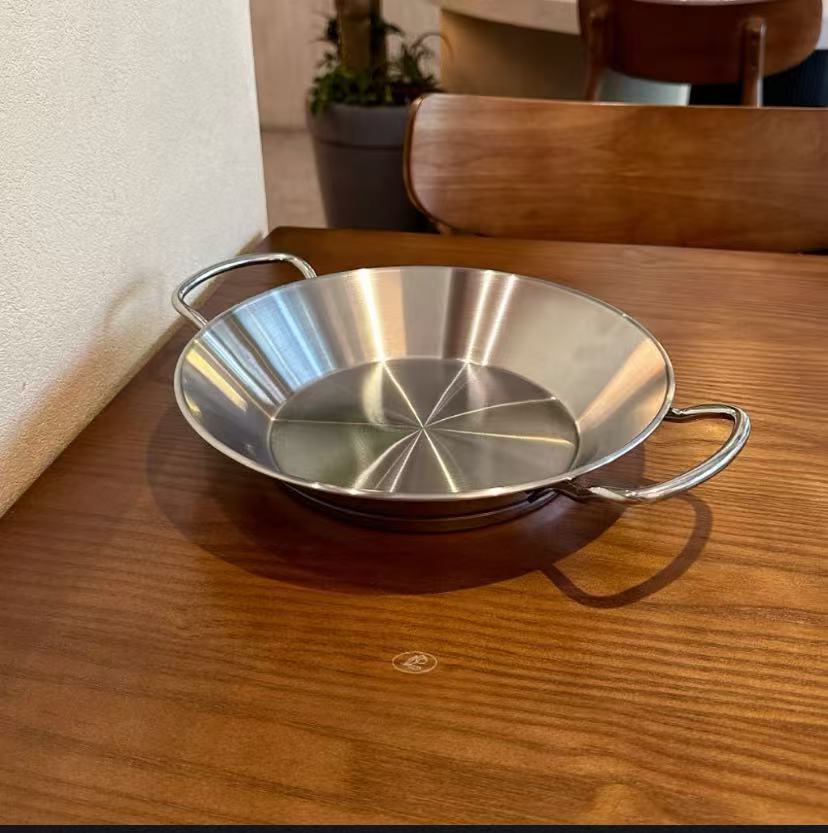 Thickened one-piece seafood pot! 1810 stainless steel flat-bottom frying pan seafood rice dry pot spicy hot pot plate