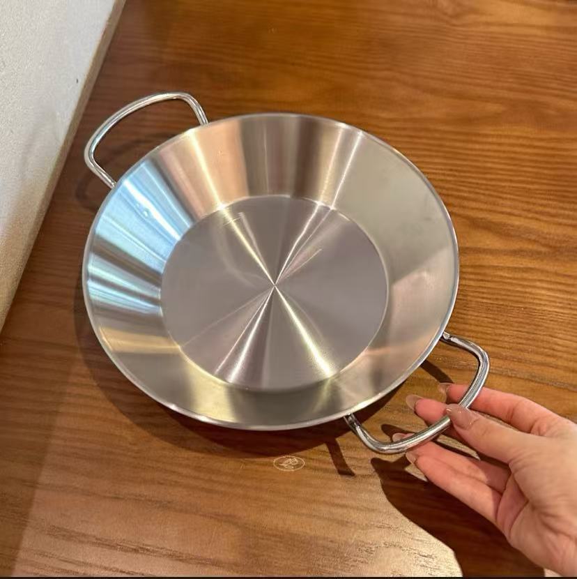 Thickened one-piece seafood pot! 1810 stainless steel flat-bottom frying pan seafood rice dry pot spicy hot pot plate