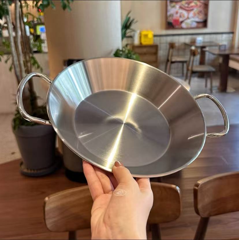 Thickened one-piece seafood pot! 1810 stainless steel flat-bottom frying pan seafood rice dry pot spicy hot pot plate