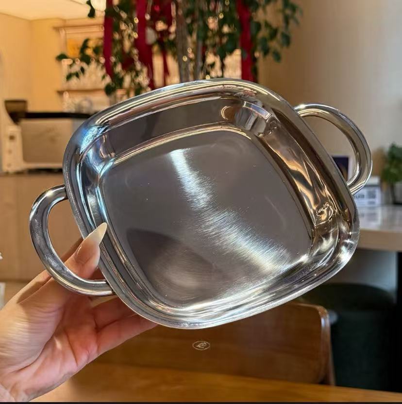 Exquisite Ck18-10 stainless steel square plate double-ear breakfast plate fruit and dried fruit dessert plate