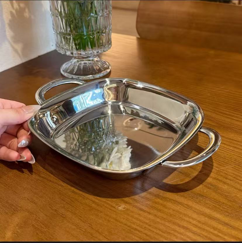 Exquisite Ck18-10 stainless steel square plate double-ear breakfast plate fruit and dried fruit dessert plate