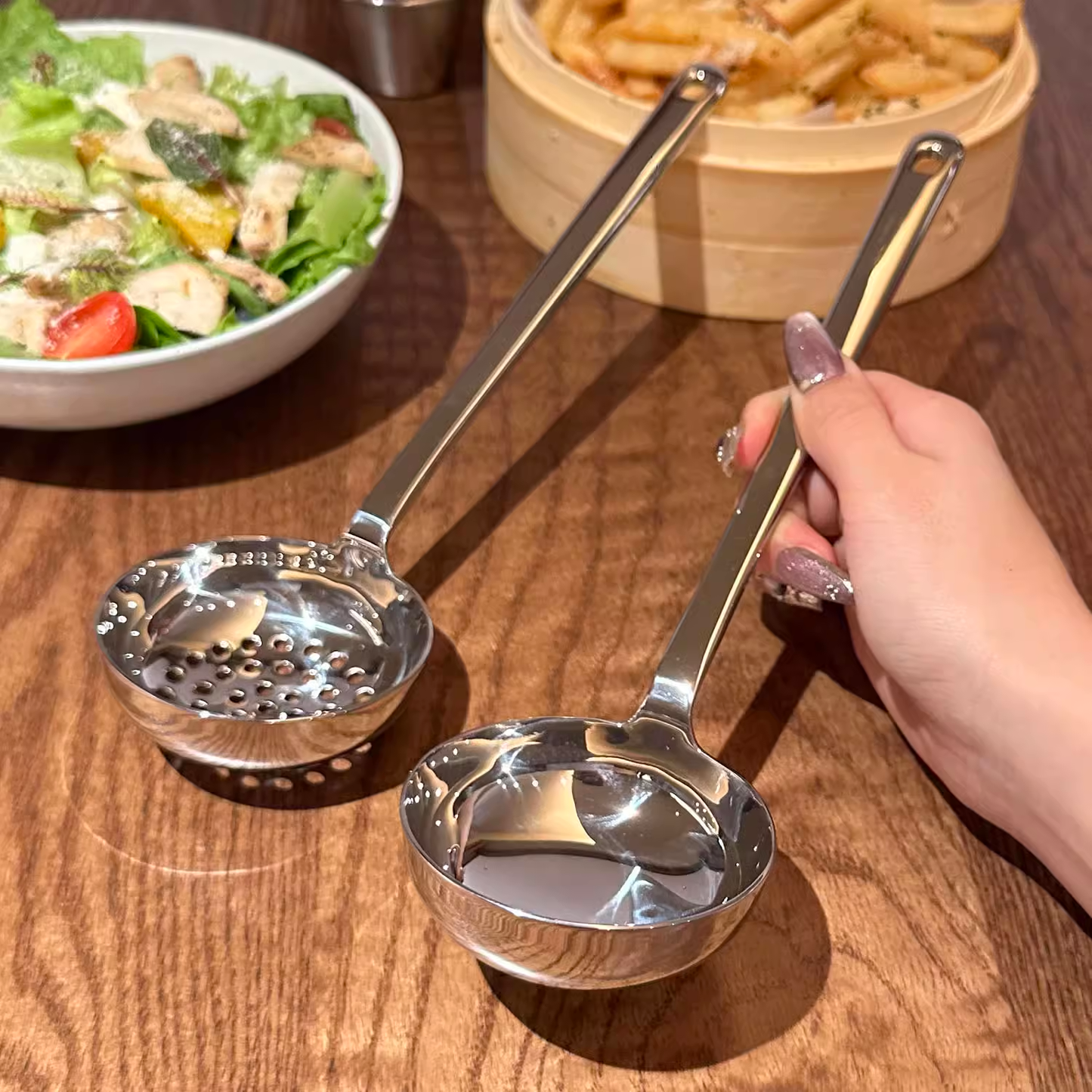 1810 Stainless Steel Long-Handle Hot Pot Ladle for Soup and Meatballs