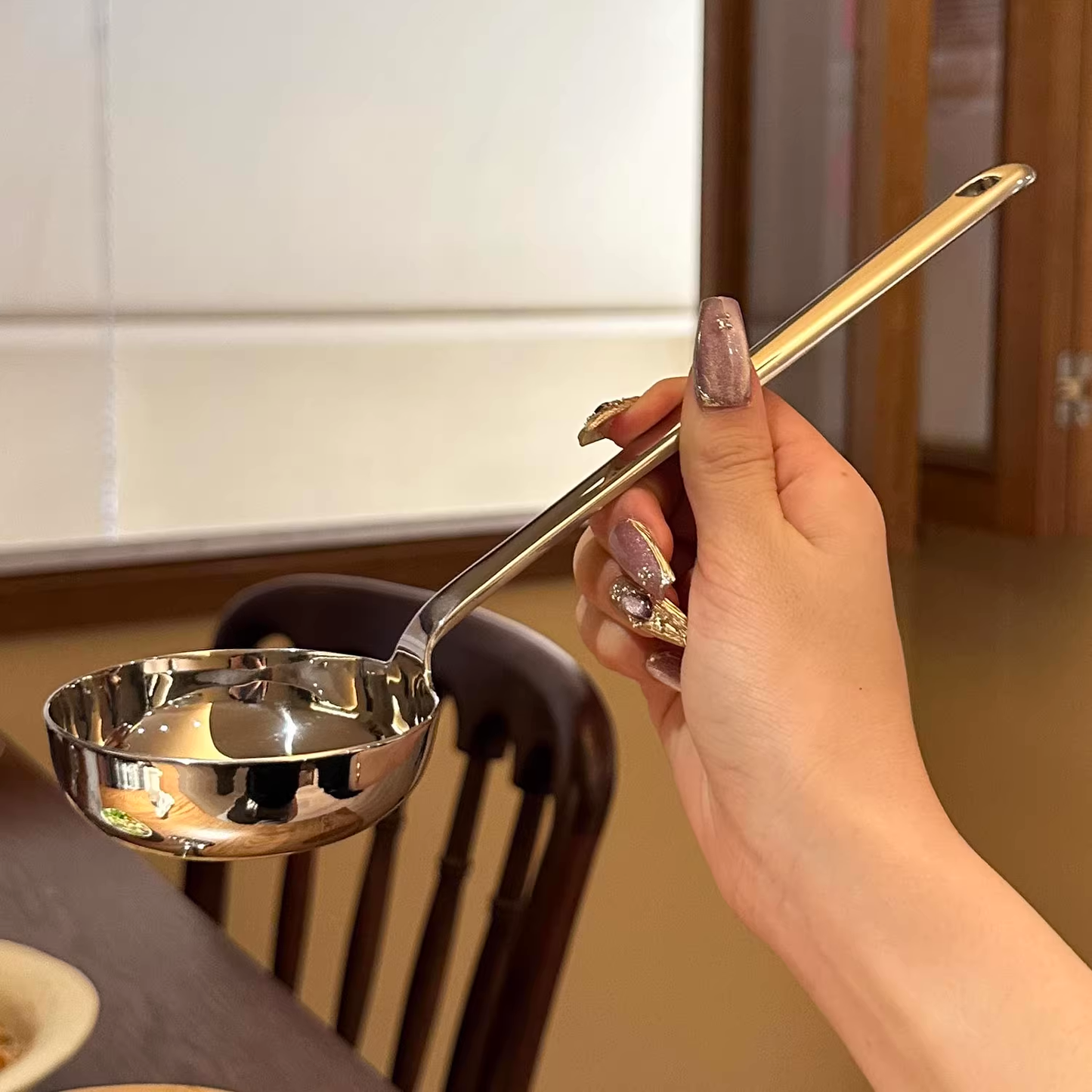 1810 Stainless Steel Long-Handle Hot Pot Ladle for Soup and Meatballs