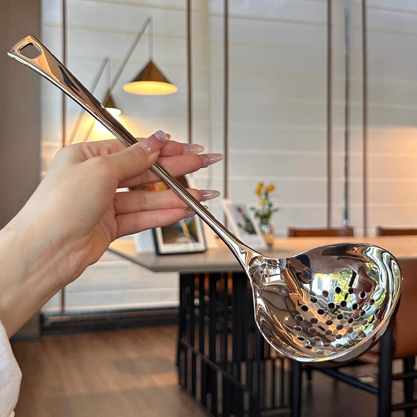 18/10 Stainless Steel Long-Handle Soup Ladle and Strainer Hot Pot Set