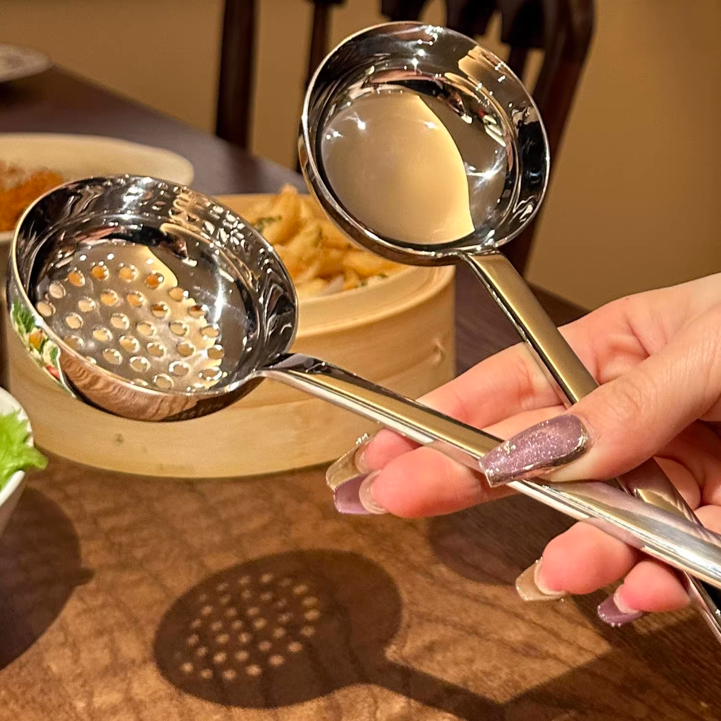 1810 Stainless Steel Long-Handle Hot Pot Ladle for Soup and Meatballs
