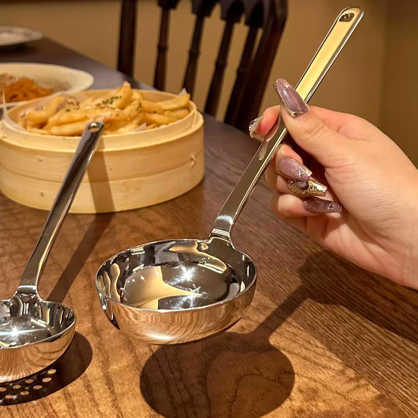 1810 Stainless Steel Long-Handle Hot Pot Ladle for Soup and Meatballs