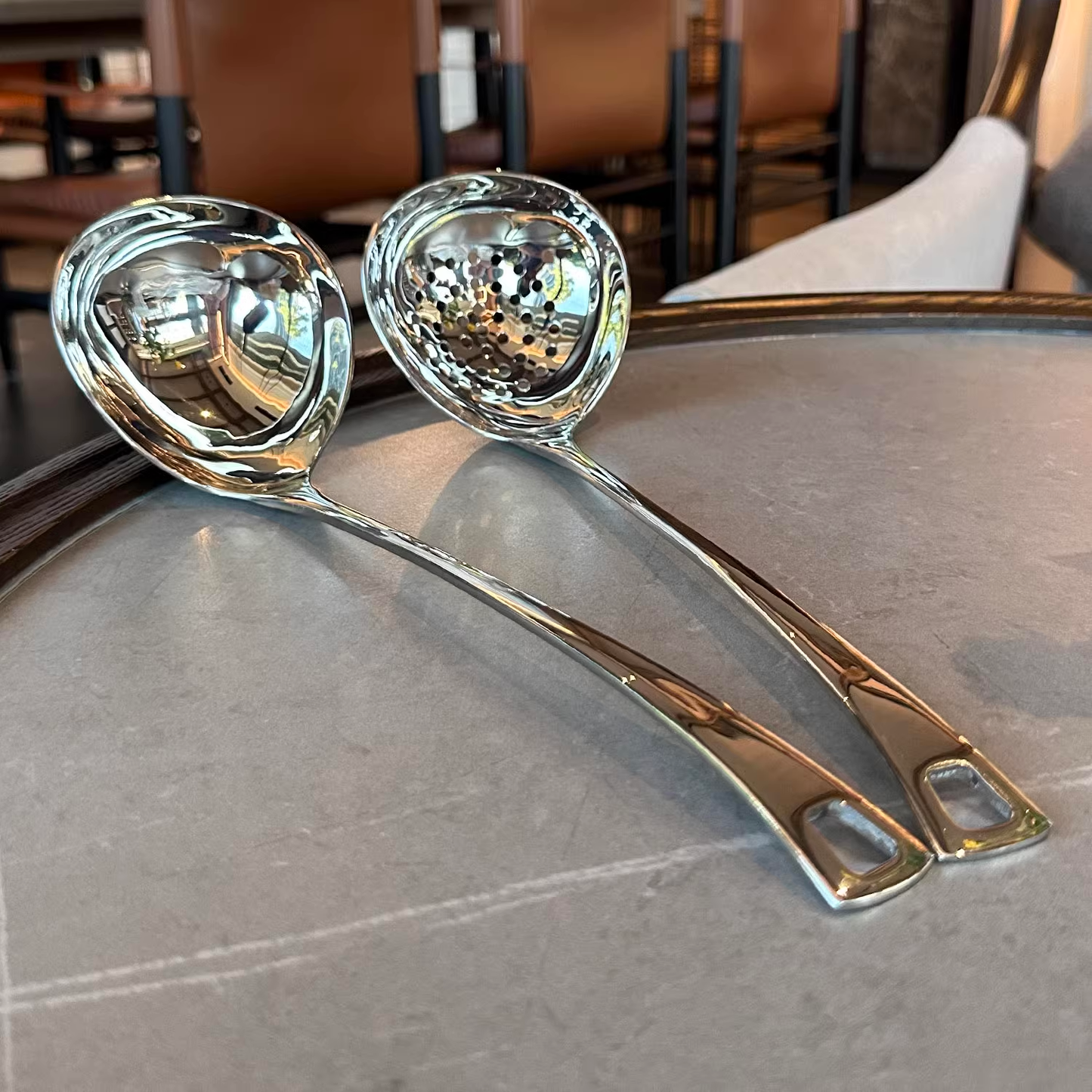 18/10 Stainless Steel Long-Handle Soup Ladle and Strainer Hot Pot Set