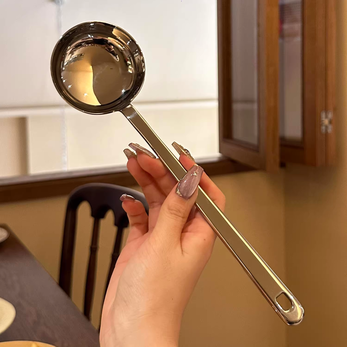 1810 Stainless Steel Long-Handle Hot Pot Ladle for Soup and Meatballs