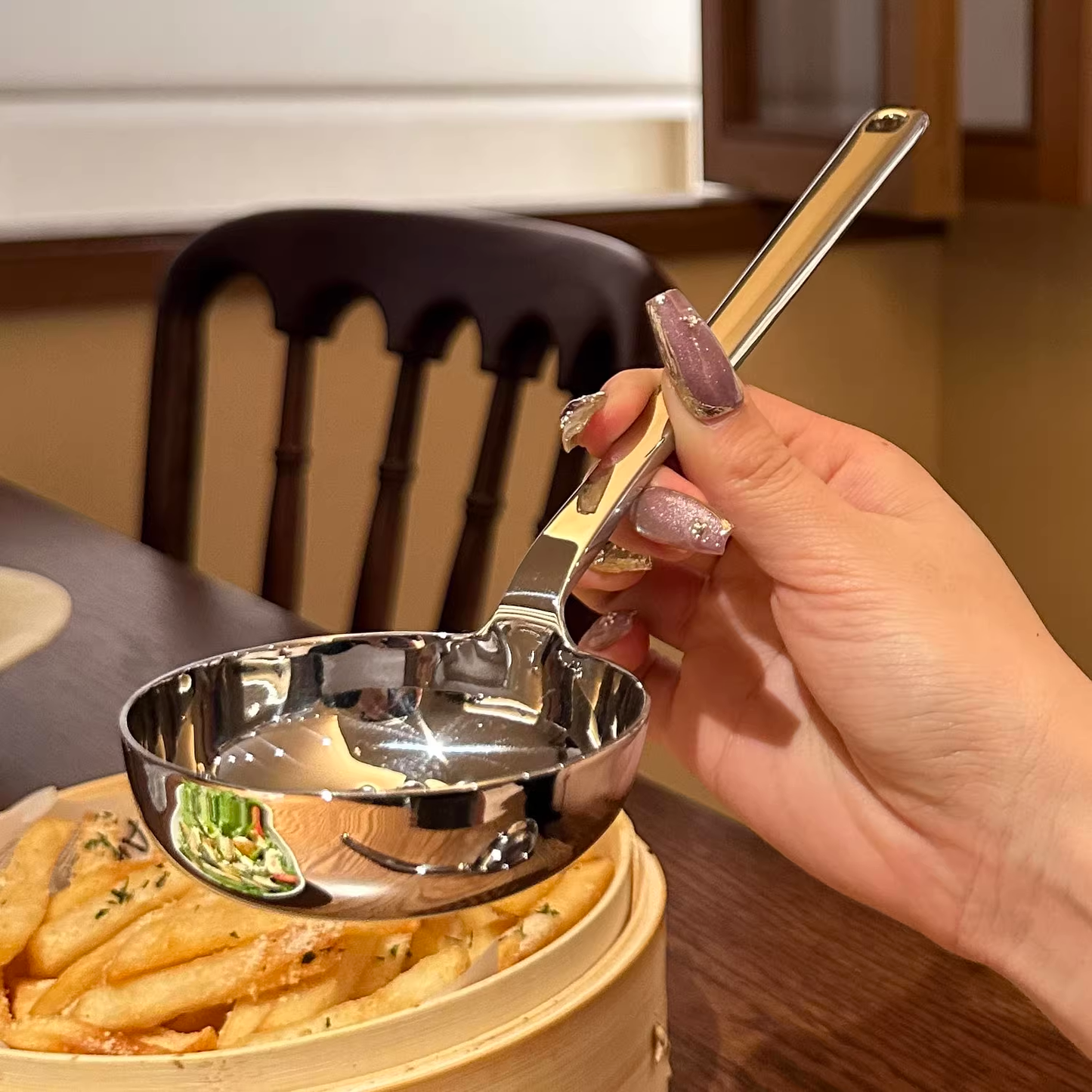 1810 Stainless Steel Long-Handle Hot Pot Ladle for Soup and Meatballs
