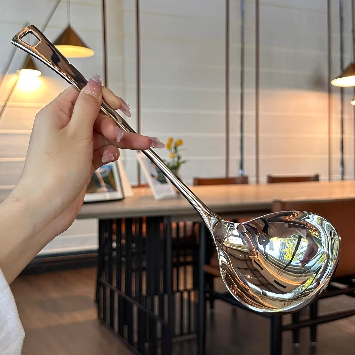 18/10 Stainless Steel Long-Handle Soup Ladle and Strainer Hot Pot Set