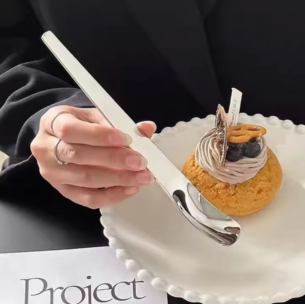 316 Stainless Steel Dessert Spoon, Cake Spoon, Flat-head Yogurt Spoon, Square-head Mixing Spoon
